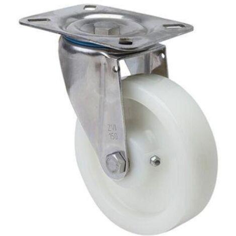 rueda giratora placa inox.10zvi200-ft nylon blanco extrafuerte eje liso