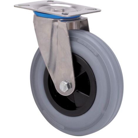 rueda giratora placa inox.10zvi200-psn poliamix-goma gris eje liso