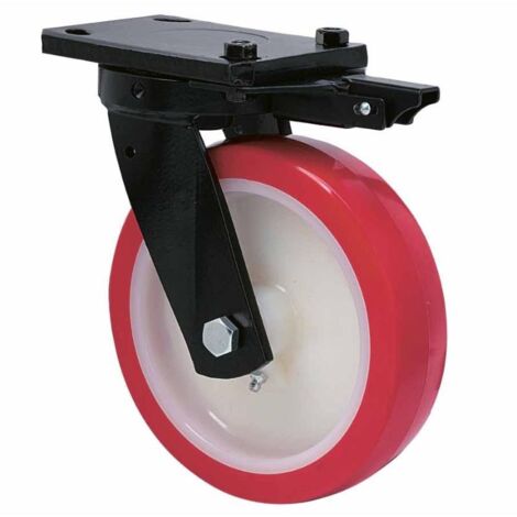 rueda giratora placa mec.dir.10hlbmd150-pob nylon blanco-poliur.rojo bolas