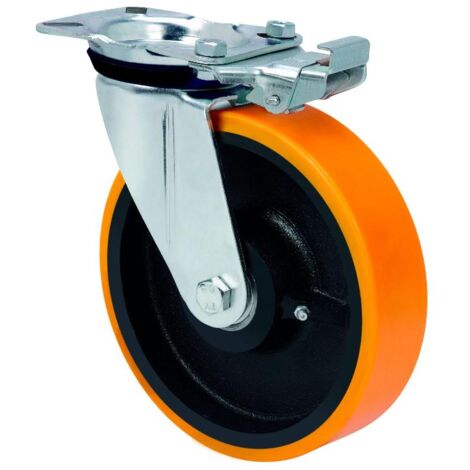 rueda giratora placa mec.dir.4mm 10zvrmd150-hub hierro-poliur.naranja bolas
