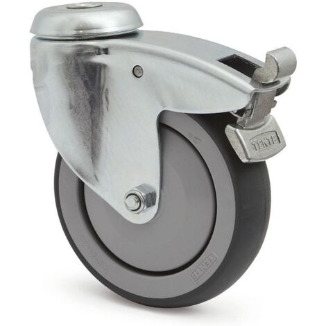 rueda giratoria agila aro de goma d125 tp con freno zincado aro de goma polipropileno, antihuella y antihilo.
