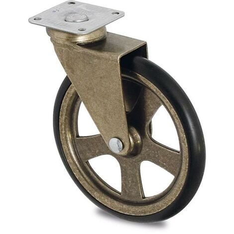 rueda giratoria camarena aro de goma d105 plástico bronce max.30kg. placa 50x50. h123.