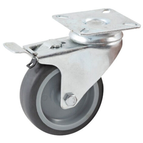 Rueda giratoria con placa base rectangular y freno AVL - rueda de goma Ø 100 mm - agujero liso - capacidad de carga 80 kg - 552842L