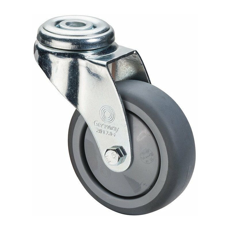 

Rueda giratoria D.50mm, carga 50kg, con agujero trasero, goma gris