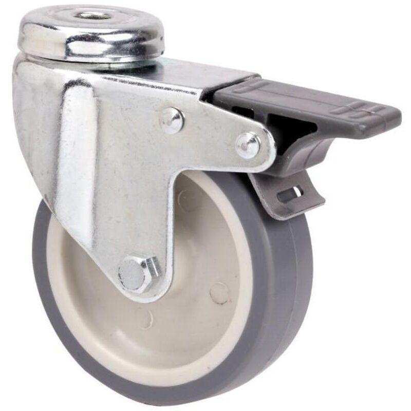 Rueda giratora agujero m10 freno 401-050-5 poliamix-goma gris eje liso