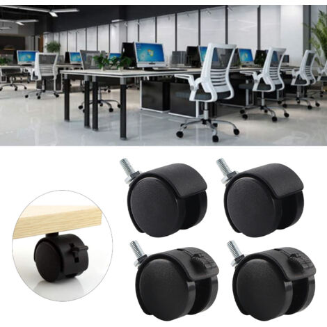 Rueda giratoria para muebles y sillas de oficina con freno – 4 piezas de repuesto, nailon negro – 40 mm de diámetro