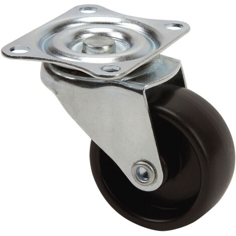 Rueda Giratoria Poliamix Ø4cm Carga20kg Negro Con Placa Y Eje Liso