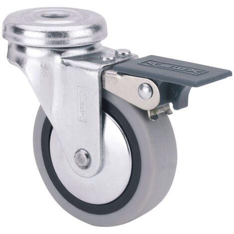 Rueda Giratoria Poliamix-Goma Ø4cm Carga17kg Gris Con Agujero Freno EjeLiso