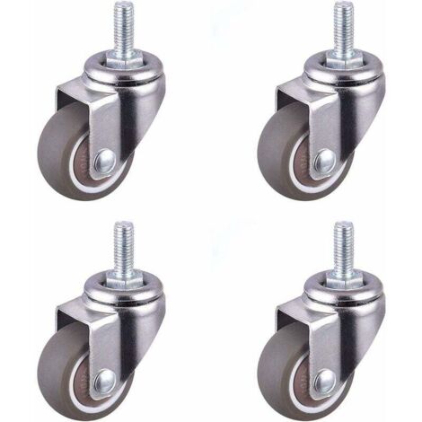 Rueda giratoria silenciosa de TPE, rueda plana, rueda universal, 4 unidades, 1 pulgada, tornillo universal M6 x 15
