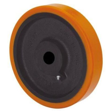 rueda hun400-60-90 nucleo hierro y banda poliur.naranja eje liso