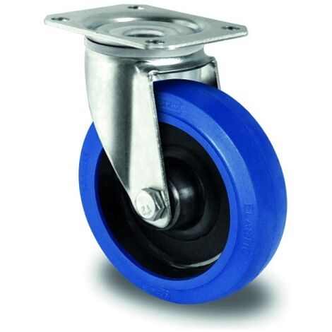 Rueda industrial 80 mm goma elástica azul con placa