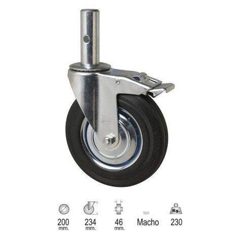 Rueda industrial andamio (macho) 200 mm.