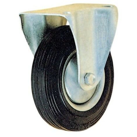 Rueda industrial de alta calidad fabricada en caucho con rodamiento de rodillos, tamaño 100 mm, plato fijo y capacidad de carga máxima de 70 kg.