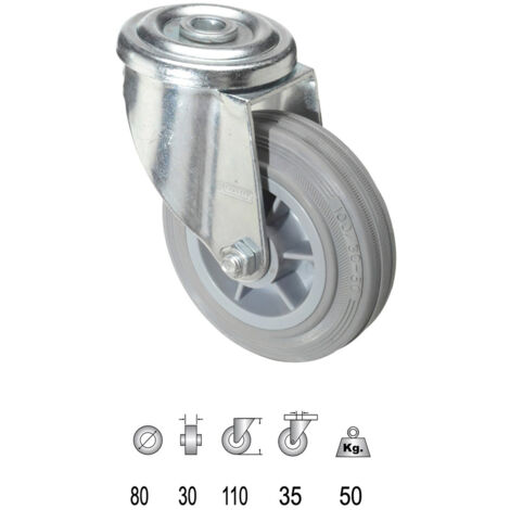 Rueda Industrial Goma Gris Pasante 80mm
