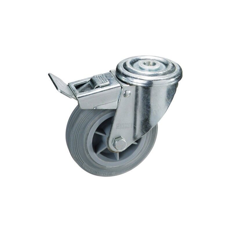 

Rueda industrial goma gris pasante con freno 80mm