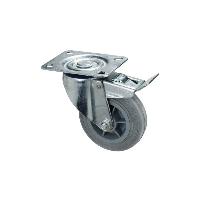 

Rueda industrial goma gris placa con freno 80mm