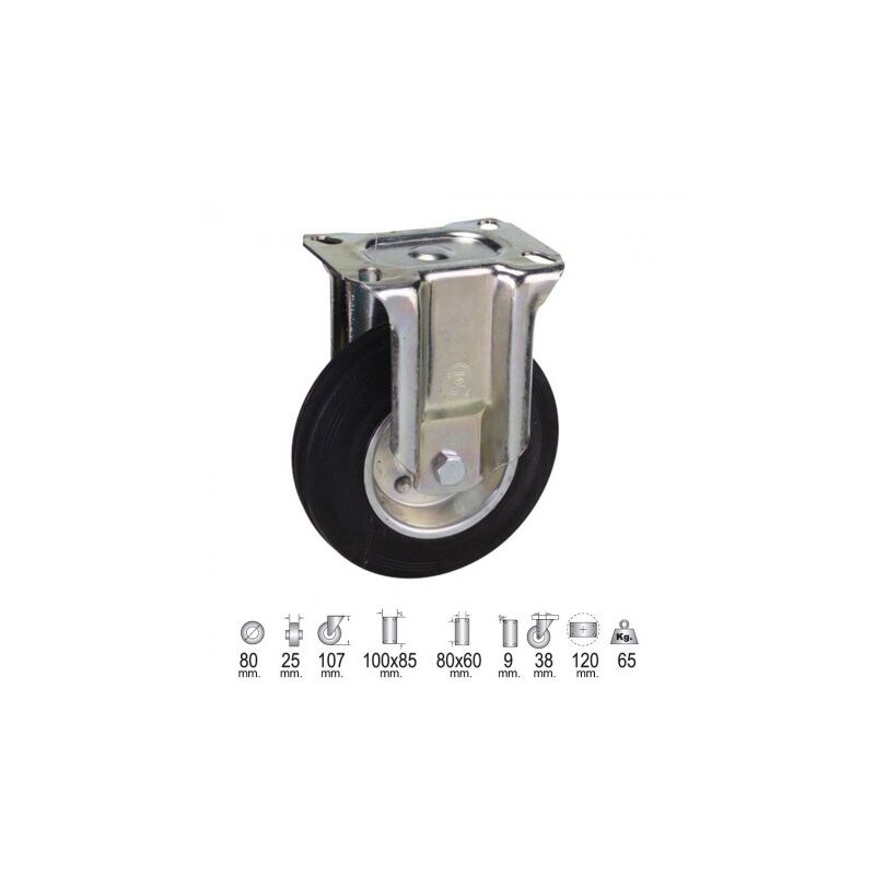 

Rueda industrial goma negra fija 80 mm.