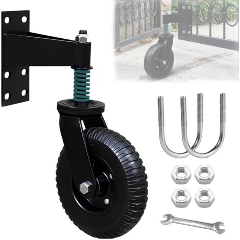 Rueda para puerta de cerca de 8 pulgadas, capacidad de carga de 600 lb, ruedas giratorias para puerta con resorte de alta resistencia con accesorios, rueda giratoria para puerta de 360 grados