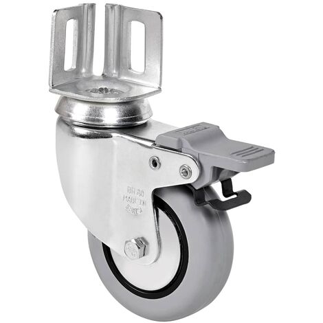 Rueda pivotante con pletina angular y freno 60 mm  Gris
