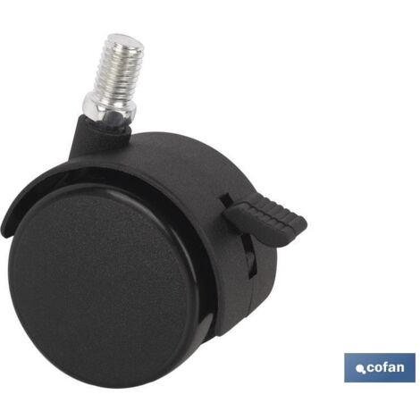 Rueda plástica 40mm con freno y soporte de acero cincado para muebles y estanterías