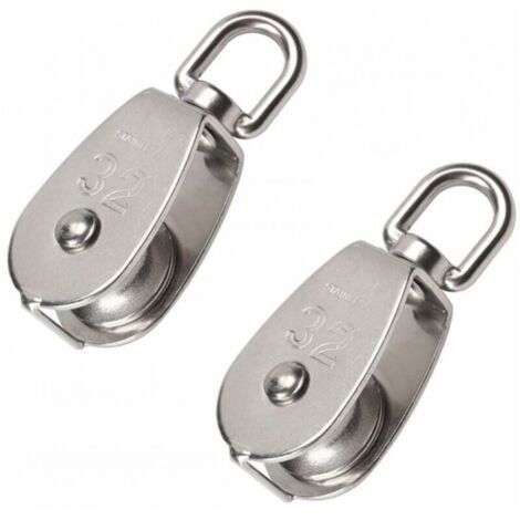 Rueda simple de 32 mm, acero inoxidable 304, rueda elevadora, polea de elevación, capacidad de carga 250 kg – plata