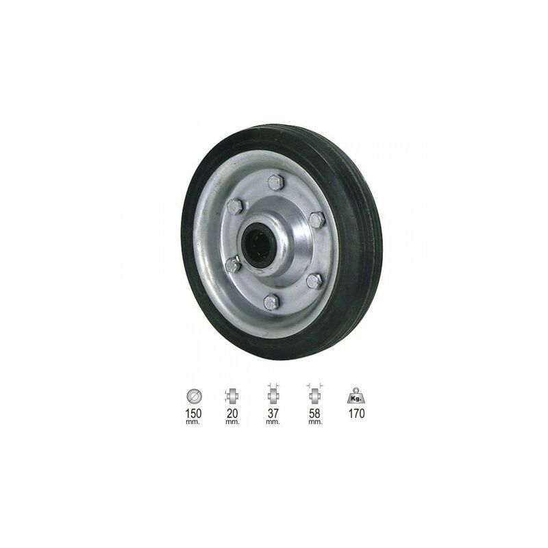 

Rueda industrial goma negra sin eje 150 mm.
