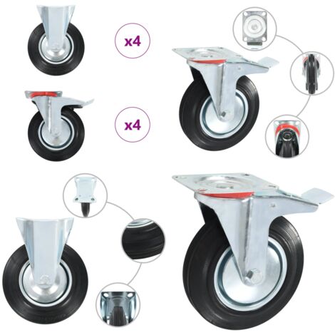 Ruedas 8 unidades 200 mm - Ruedas giratorias - Ruedas de goma