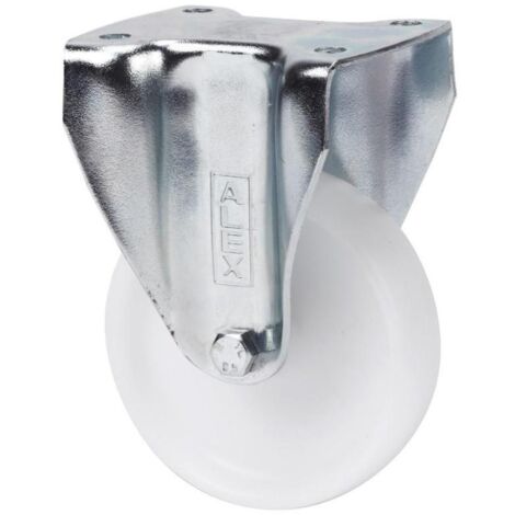 RUEDAS ALEX rueda fija  17bh80-sl plastico blanco eje liso , Descripción
Ruedas de poliamix blanco. Especialmente indicadas para soportar cargas hasta 125 Kg.
Es utilizada en expositores, muebles, caj