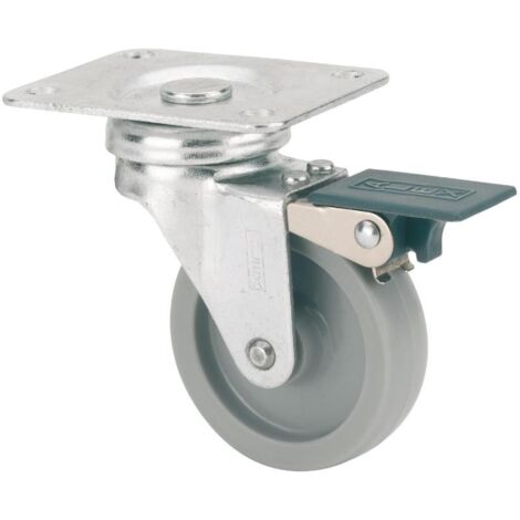 RUEDAS ALEX rueda giratora placa freno 602-060-3 poliamix gris eje liso