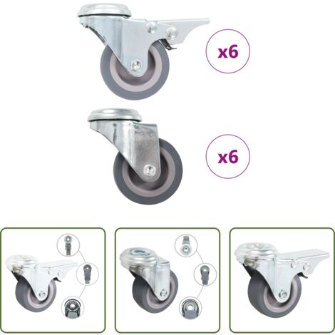 Ruedas con agujero -  Ruedas giratorias con agujero pasador 12 unidades 50 mm