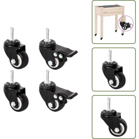 Ruedas con freno - vidaXL Ruedas para macetero 4 uds hierro negro 8x3,5x8 cm - Ruedas para maceteros