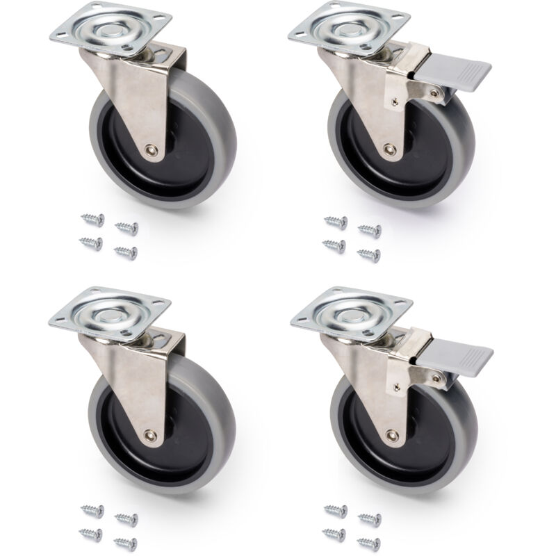 

Ruedas con placa de montaje, D.100 mm, Acero y plástico, Gris, 4 ud. - Plástico gris - Emuca
