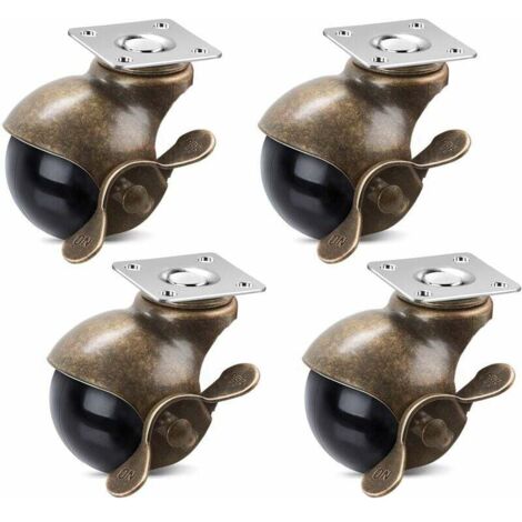 Ruedas de bola de 2" con freno, 360 grados, de latón antiguo, con placa superior, para muebles, armarios y sillas de ruedas (paquete de 4, 160 kg)