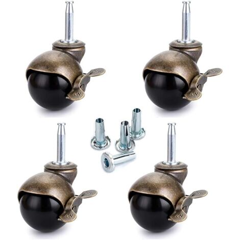 Ruedas de bola de bronce, ruedas para muebles con bujes, ruedas redondas con freno, repuesto para muebles, sofás, sillas y armarios (juego de 4)
