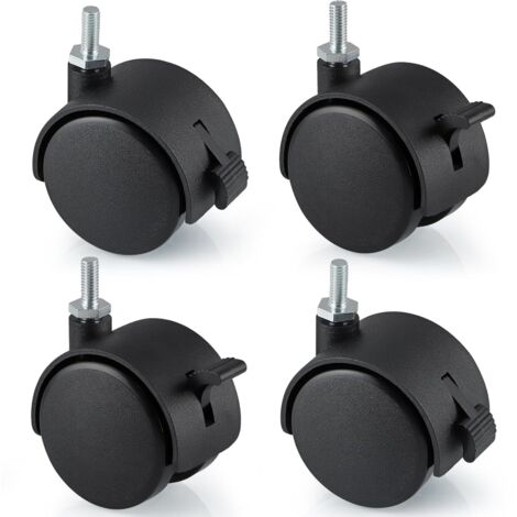 ruedas de nailon de 50 mm con freno, rueda giratoria con vástago de 6 mm x 15 mm, rueda de nailon con bloqueo para muebles pequeños
