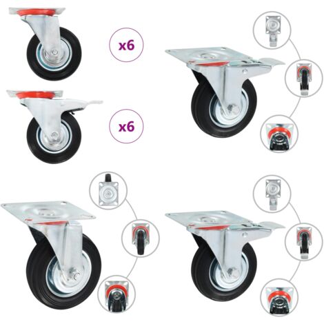Ruedas giratorias 12 unidades 100 mm - Ruedas de goma - Ruedas para muebles