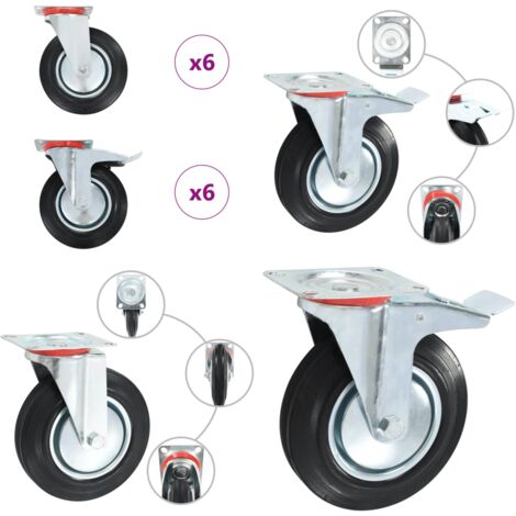 Ruedas giratorias 12 unidades 200 mm - Ruedas de goma - Ruedas para muebles