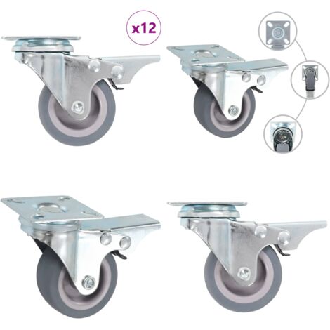Ruedas giratorias 12 unidades 50 mm - Ruedas con freno - Ruedas para muebles