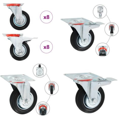 Ruedas giratorias 16 unidades 100 mm - Ruedas de goma - Ruedas para muebles