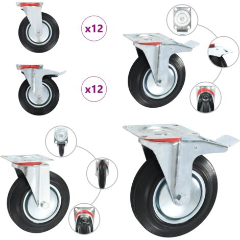 Ruedas giratorias 24 unidades 200 mm - Ruedas de goma - Ruedas para muebles