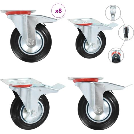 Ruedas giratorias 8 unidades 160 mm - Ruedas de goma - Ruedas con freno