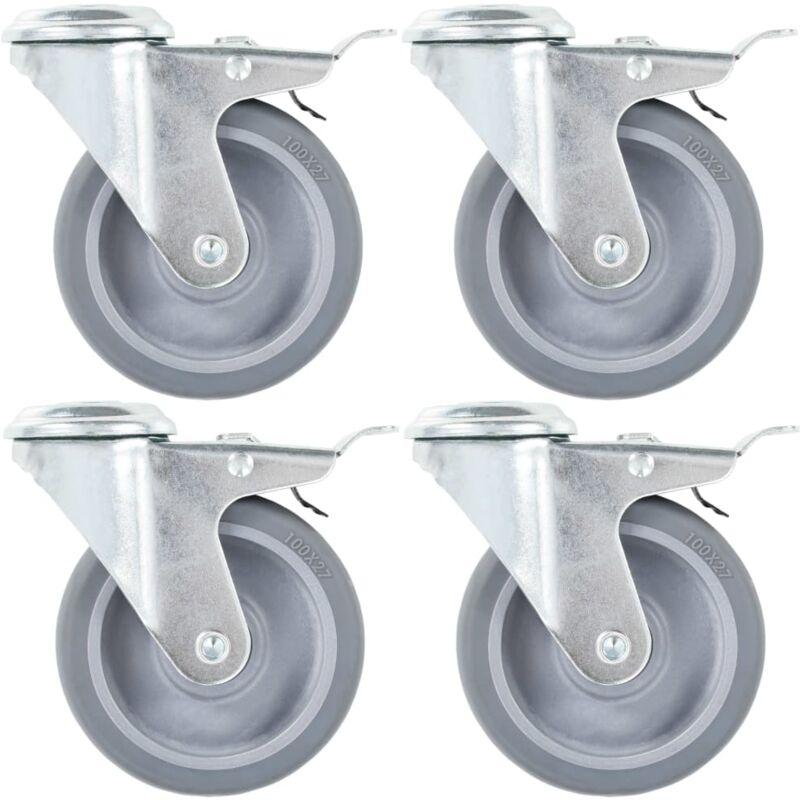 

vidaXL Ruedas giratorias agujero pasador y frenos dobles 4 uds 100 mm