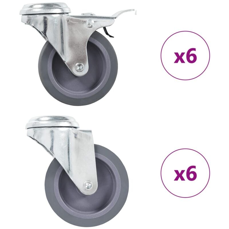 

vidaXL Ruedas giratorias con agujero pasador 12 unidades 75 mm