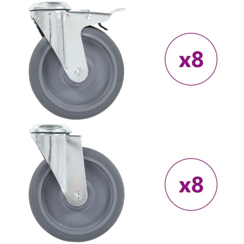 

vidaXL Ruedas giratorias con agujero pasador 16 unidades 125 mm