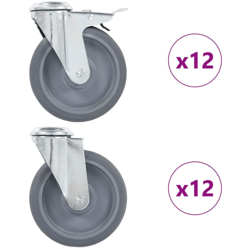

vidaXL Ruedas giratorias con agujero pasador 24 unidades 125 mm