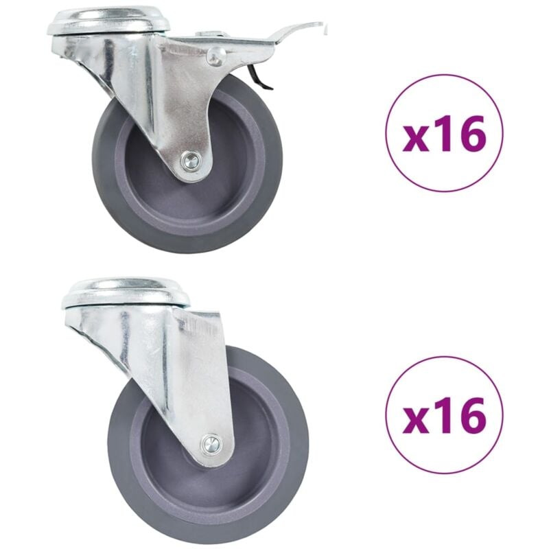 

vidaXL Ruedas giratorias con agujero pasador 32 unidades 75 mm