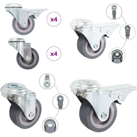 Ruedas giratorias con agujero pasador 8 unidades 50 mm - Ruedas con agujero - Ruedas para muebles