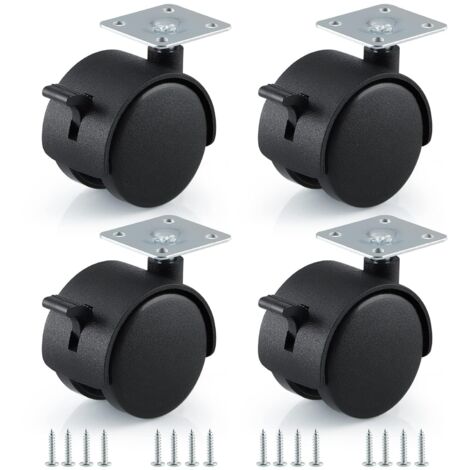 ruedas giratorias con placa de fijación de 38 x 38 mm, rueda de nailon de 50 mm con freno, rueda de nailon con bloqueo para bancos de trabajo, estantes, gabinetes y otros muebles móviles