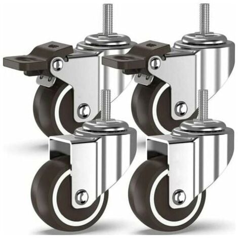 Ruedas Giratorias de 50 Mm 4 con Espárragos Roscados Ruedas para Muebles Ruedas con Freno para Transporte de Paneles Industriales (con Vástagos M10, 2 con Freno, 2 sin Freno)