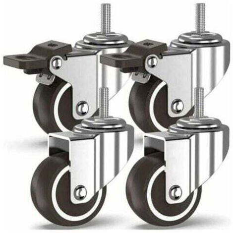 Ruedas giratorias de 50 mm con 4 vástagos roscados, ruedas para muebles, ruedas con freno para transporte industrial de tableros (con vástagos M10, 2 con freno, 2 sin freno)